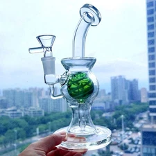 Green Fab Egg Glass Water Pipe Recycler Hookah Rigs Smoking Bongs with 14mm Bowl