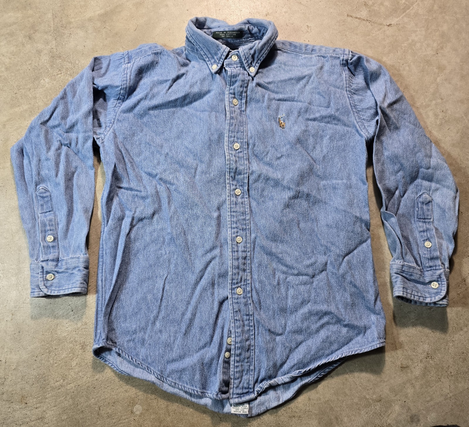 Vtg Polo Ralph Lauren Boys M Cotton Denim Chambray Shirt Long Sleeve Button Up