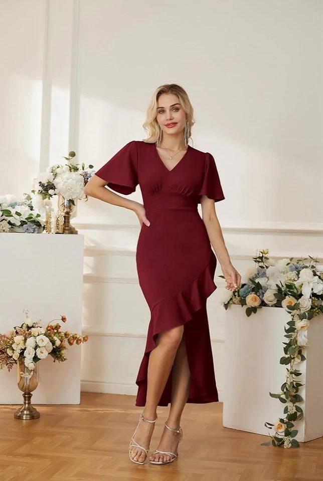 Grace Karin Wedding Guest Dress Prom V Neck Semi Formal Fall Color Size L - Image 2 of 4