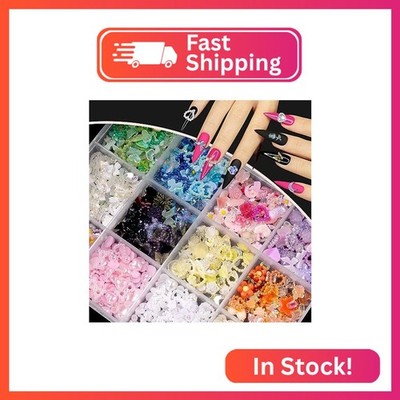 3D Mix Assorted Color Nail Charms, Acrylic Multi Blue Purple White Heart Flower