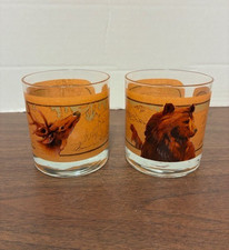 Vintage Bar Glasses Wildlife Deer Buck Pheasant Low-Ball Rocks Whiskey Glass