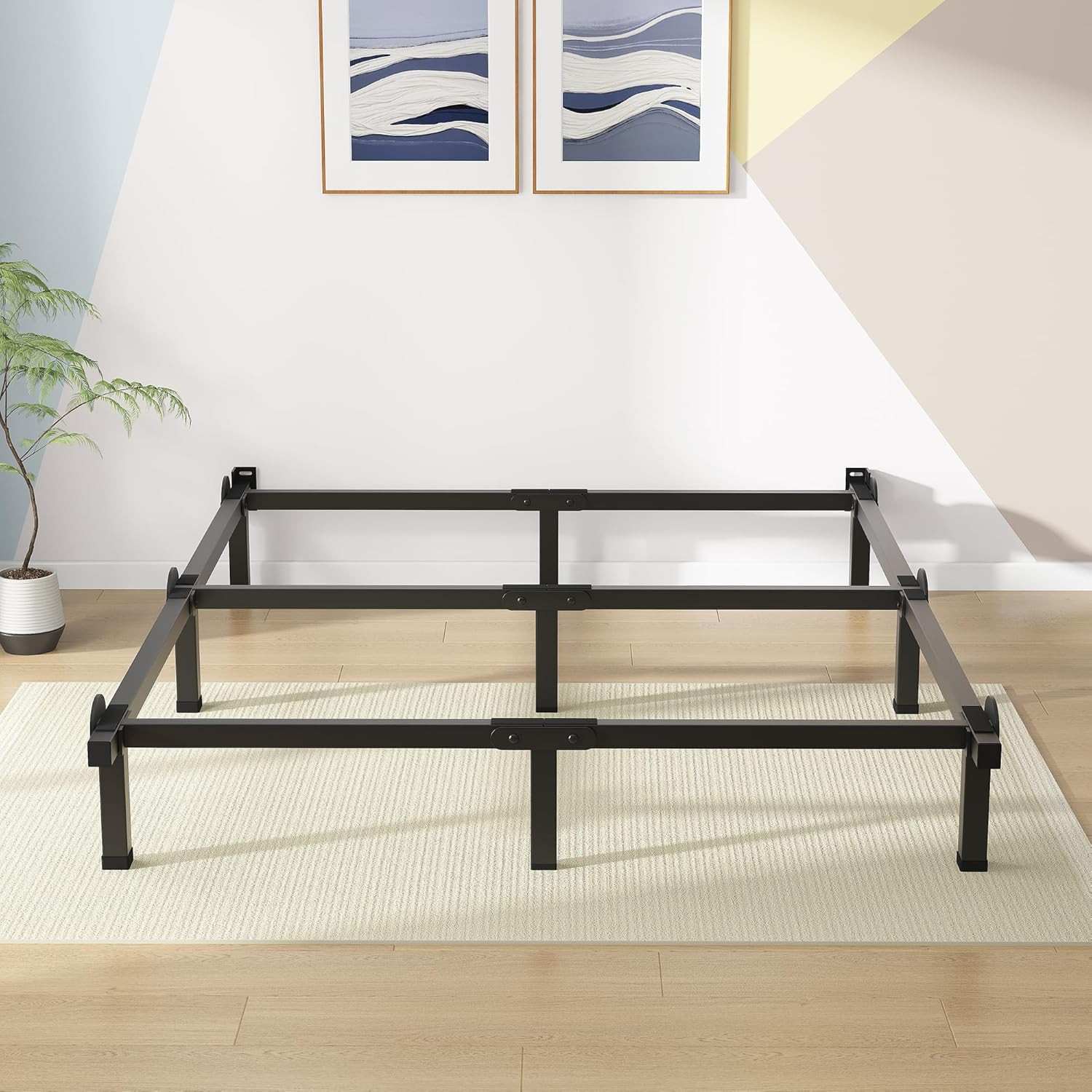 Sturdy Metal Bed Frame, 9-Leg Support, Easy Assembly, Queen Size, Black