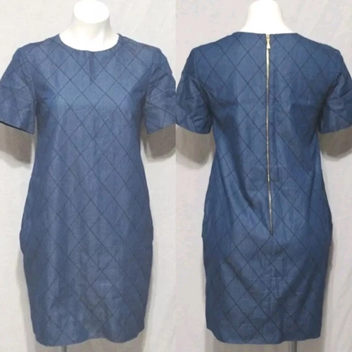 Abito Kate Spade New York blu trapuntato chambray maniche corte tubino taglia 2