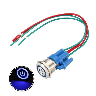 Latching Push Button Switch 19mm Mounting 1NO 12V Blue LED with Socket Plug