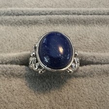 925 Sterling Silver Lapis Lazuli Oval Cab Ring Size 6.75