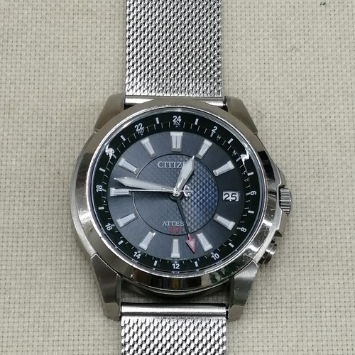 CITIZEN ATESSA GMT Eco-Drive H116-T016618 Wristwatch Watch Black Silver Used - Picture 2 of 10