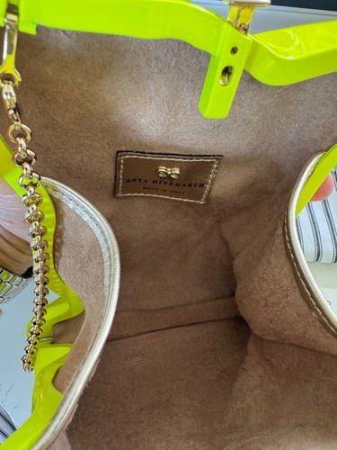 RARE ANYA HINDMARCH Metallic neon yellow brass clutch / shoulder Bag New - 第 5/9 張圖片