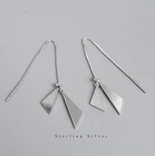 Sterling Silver Geometric Triangle Threader Dangle Drop Earrings Long Chain F25