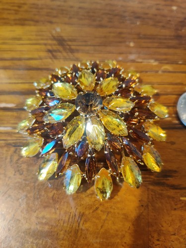 Stunning large amber & topaz crystal starburst pin brooch - Picture 3 of 4