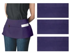 Restaurant Waiter Waitress Barista Half Bib 3-Pocket Waist Apron – Purple NEW