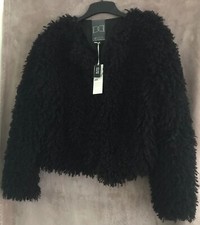 Diamond By Julien Macdonald Ladies Short Curly Faux Fur Jacket Uk16 Black