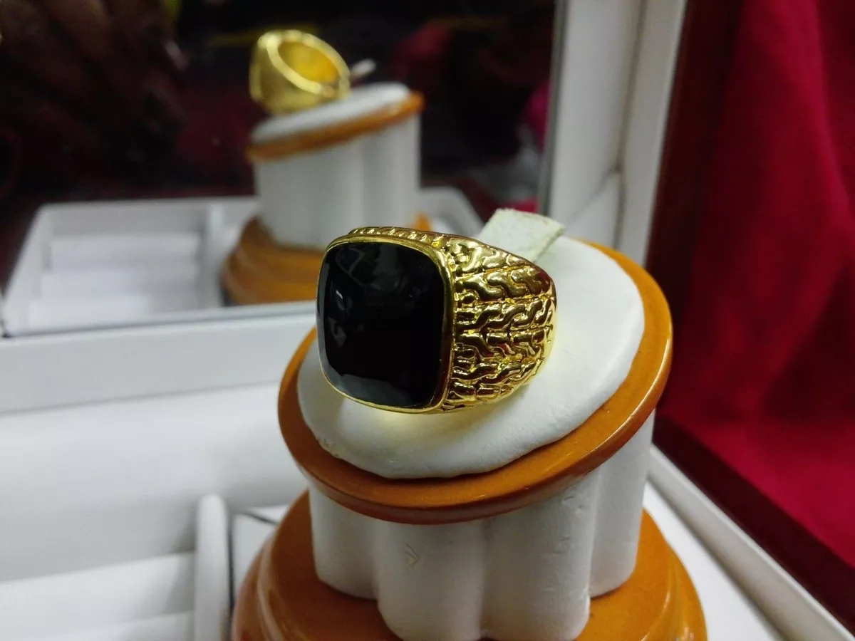 Men s Stylish 18K Yellow Gold Plated Black Ring eBay