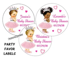 BABY SHOWER ROYAL PRINCESS STICKERS for FAVORS ~ for popcorn, goody bags, favors