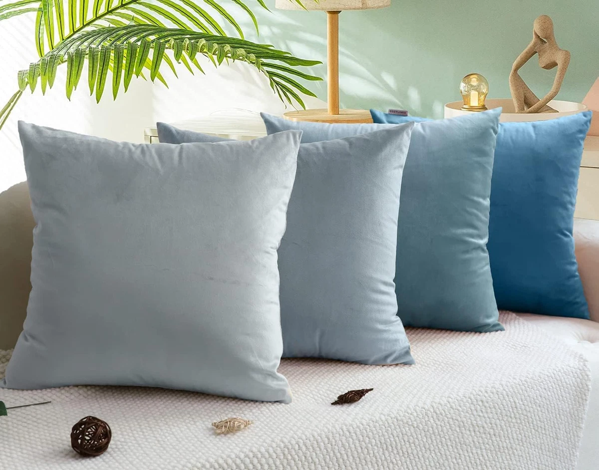 Light Blue Throw Pillow Covers 22X22 Set of 4 Velvet Soft Square Pillow  Cover Co