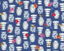  Chinoiserie Garden Cotton Fabric Floral Vases Asian P & B Textiles By the Yard 