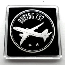 HISTORY OF AVIATION, BOEING 737 Proof Medal 40mm 30g Silver Plated. B1