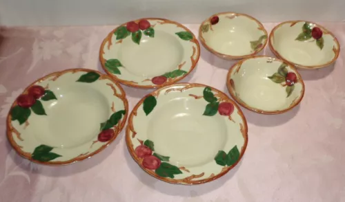Vintage USA Franciscan APPLE 6 Bowls Rimmed Soup Coupe Cereal CA Hand Painted