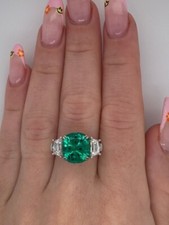 Lab Grown 6.50 Ct Green Emerald Cushion Cut Diamond Gold Ring Solid 950 Platinum