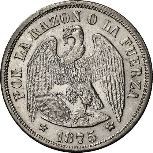 CHILE Santiago Silver Condor Peso 1875/0 NGC AU 55
