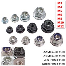 Flanged Nyloc Nut Nylon Insert Locking Nut M3 - M12 Nickel Zinc Plated Stainless