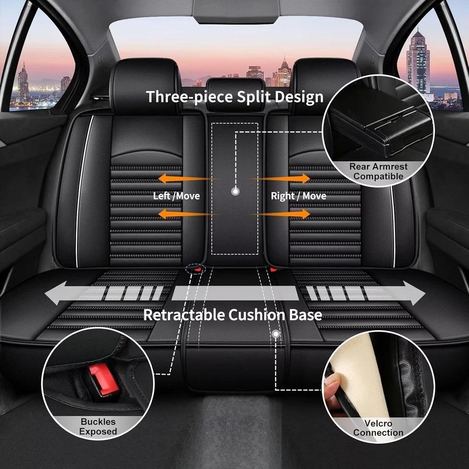 For Jeep Wrangler Car Seat Cover 5Seat Full Front Rear Luxury PU Leather Cushion - image 3 of 4