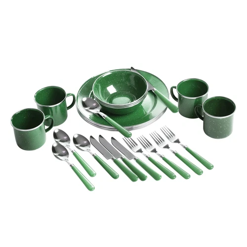 Stansport 24-Piece Enamel Camping Tableware Set Green