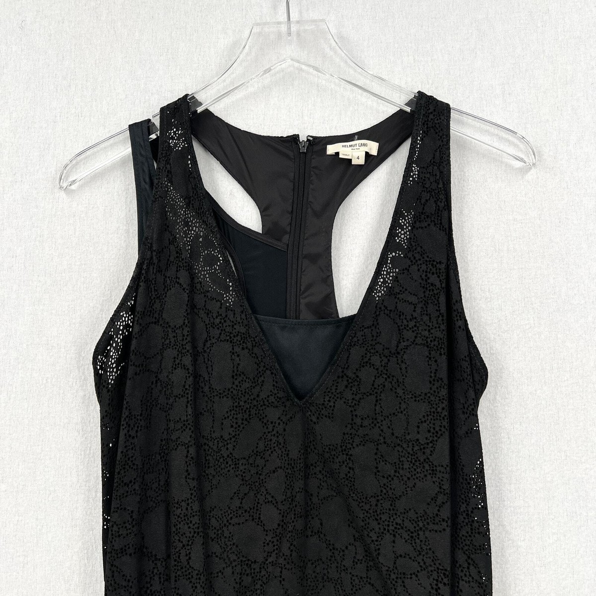 HELMUT LANG Laser Cut Leather Dress Womens 4 Black Rock Lace