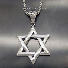Men's Silver Star of David Solid 316L Stainless Steel Pendant Necklace 457E
