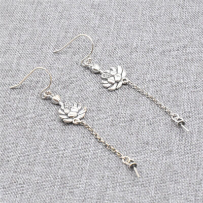 Sterling Silber Lotus Ohrhaken mit Cup und Peg Rolo Chain Ohrringen