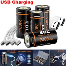 4x EBL RCR123 CR123A CR123 Batteries 3V Lithium Li-ion USB Rechargeable w/Cable