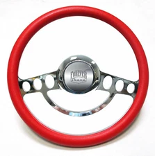 Billet & Red Steering Wheel for Flaming River, Ididit Steering Column 14"
