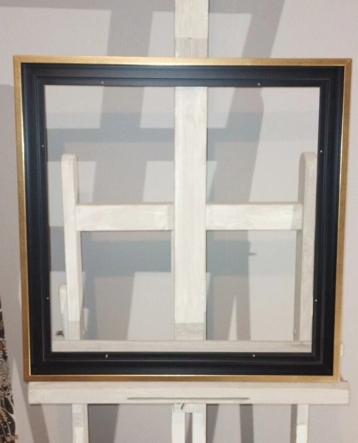 Encadrement en bois Caisse américaine Satinée Noire et Dorée ,Format Carré - Photo 2/4