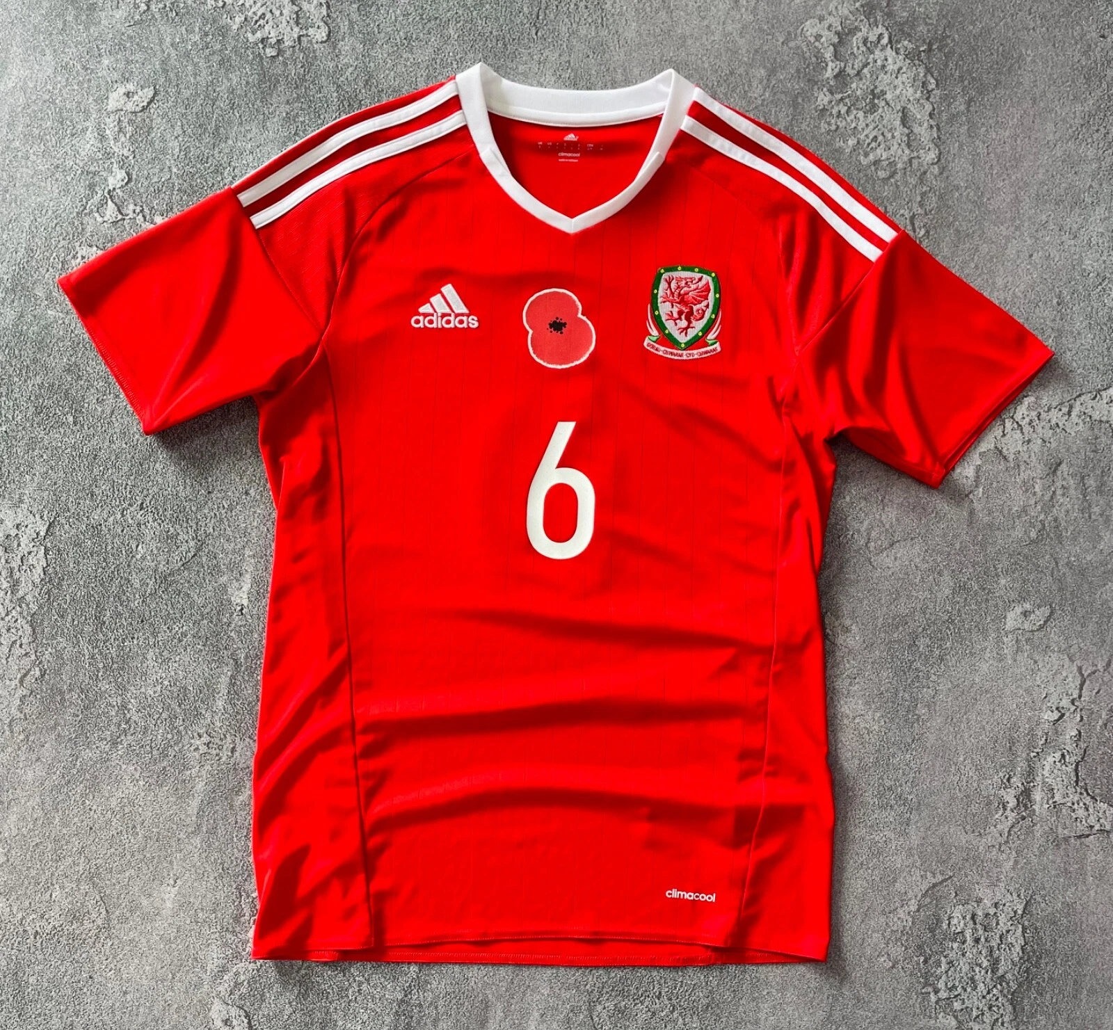 Adidas WALES Ashley Williams #6 2017 2018 Soccer Jersey Football Shirt Size S