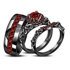 Round Lab Created Diamond Wedding Bridal Trio Ring Set 14K Black Gold Plated