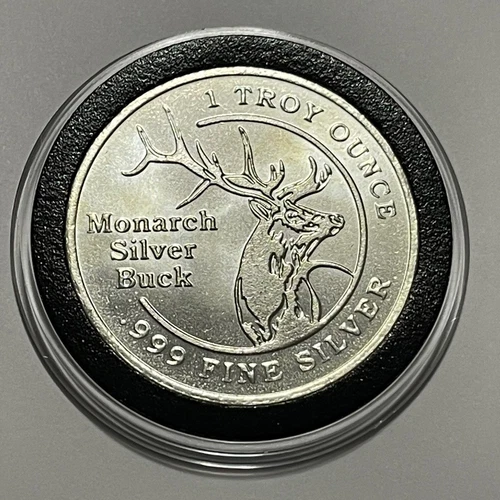 Monarch Silver Buck Collector Coin 1 Troy Oz .999 Fine Silver Medal Round Deer