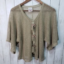 Noelle Brown Open Knit Shirt Sequins One Size 