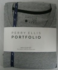 NEW Perry Ellis Portfolio Men's Sleep Set - Large Grey/ Plaid Retail 60 1059 