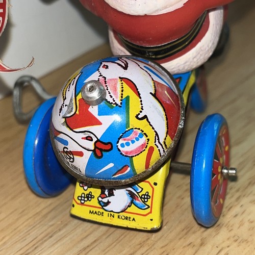 Vintage Tin Litho Wind Up Toy - Santa Claus On Tricycle - Balloon & Bell -Works! - Picture 8 of 8
