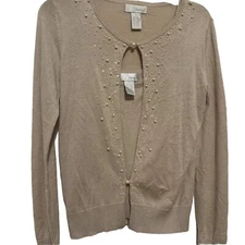 VTG Speigel Sweater Set Taupe/ Pearls M Silk/Cashmere/Cotton Quiet Lux Old Money