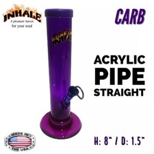 INHALE®️ 1.5X8" STRAIGHT ACRYLIC HOOKAH WATER PIPE WITH CARB MADE IN THE USA