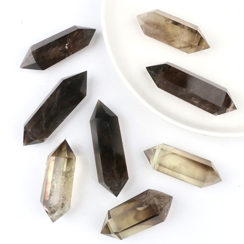 1PC Natural Smoky Quartz Double Point Crystal Tower Reiki Healing Ornament Gift - Imagen 7 de 20