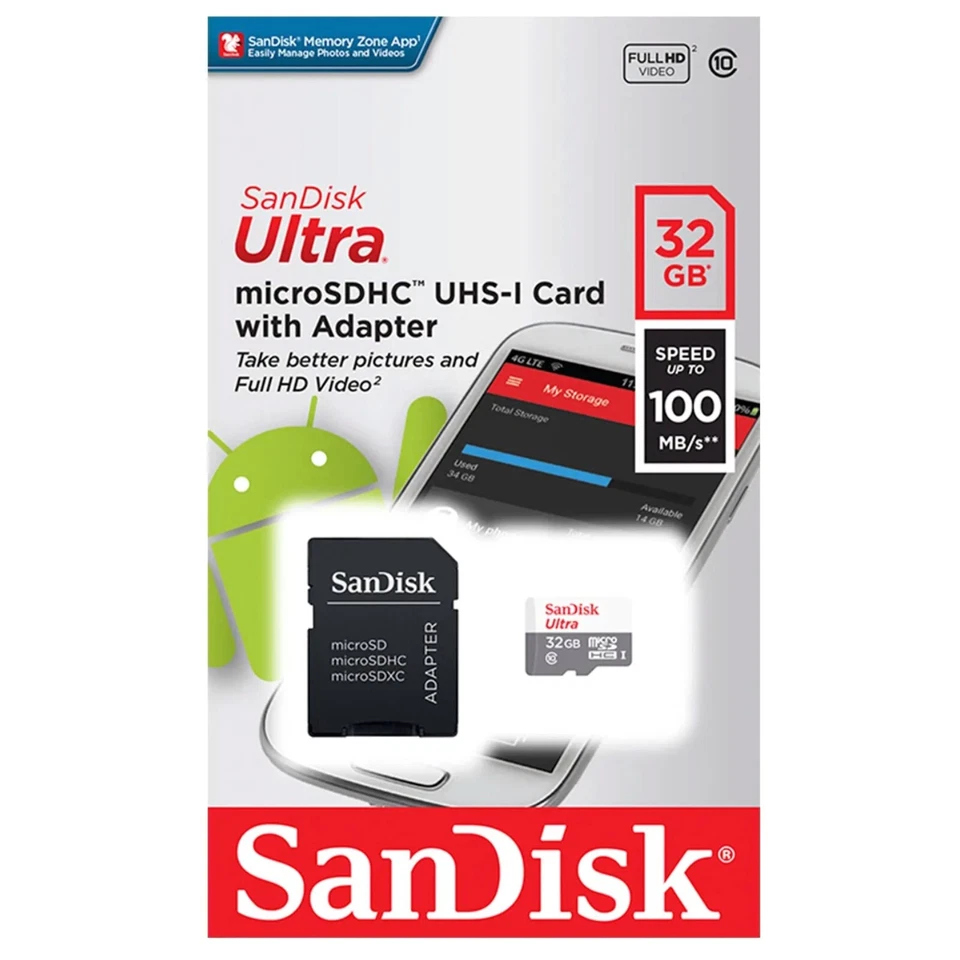 SANDISK - Carte Mémoire Micro SD SDHC 32 Gb - Dispo aussi 8 16 64 128 ou 256 Go - Photo 1/1