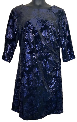 Eliza J Holiday Sheath Dress Black Velvet Blue Sequin Gathered Side Size 22  $169 | eBay