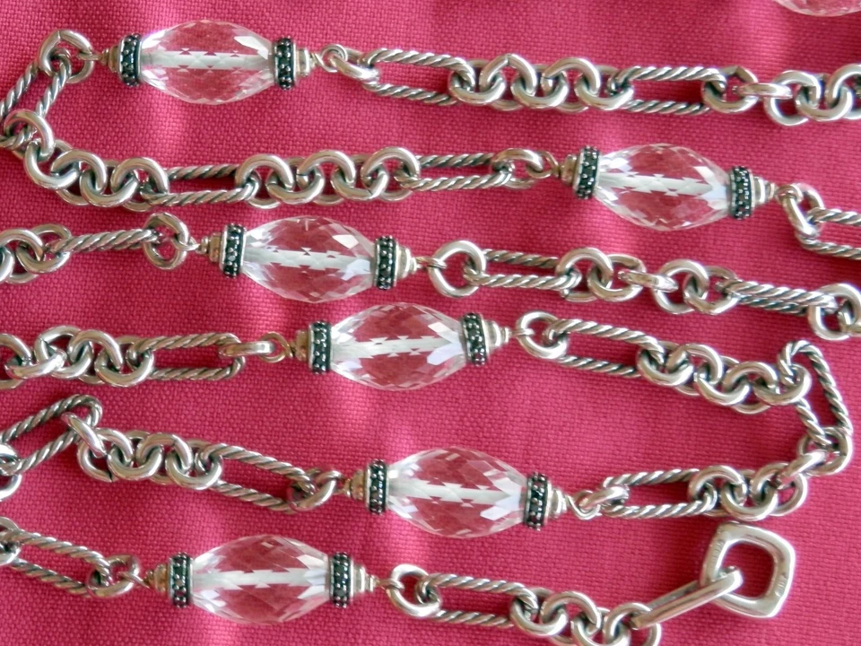 David Yurman Womens SSilver CLEAR QUARTZ BLACK DIAMOND Figaro 36" Necklace Foto 2 de 4