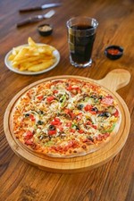 Round Pizza Board, Wooden Pizza Serving Plate with Handle,Practical Serving Plat