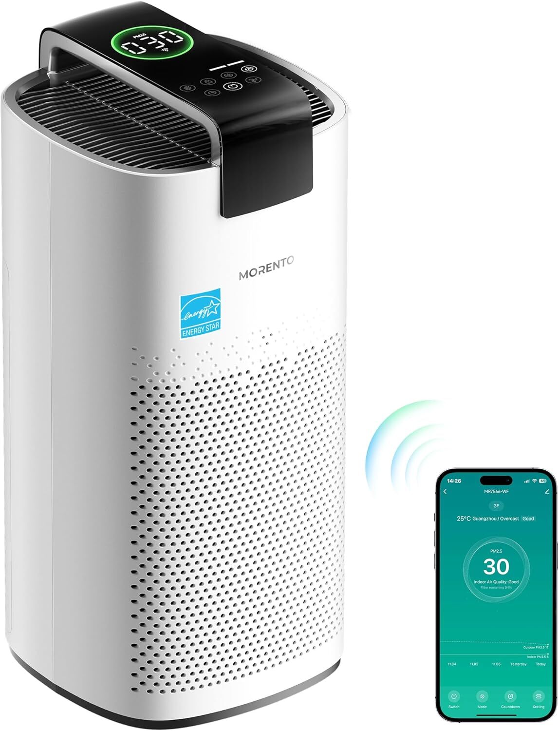 MORENTO Air Purifiers for Home Large Room Up to 2050 Ft² with PM 2.5 White