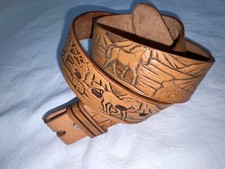 VTG NEW Kids Mens 20 - 36 Tooled Brown Leather Cowboy Western Horse Horses Belt