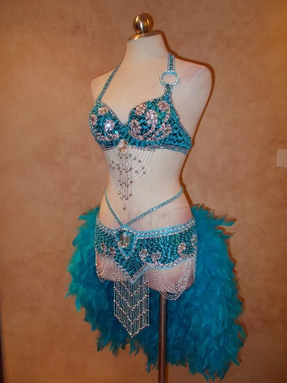 Vestido Disfraz Vegas Showgirl Estrás Lentejuelas Pluma Burlesque Circo S/M Foto 4 de 4