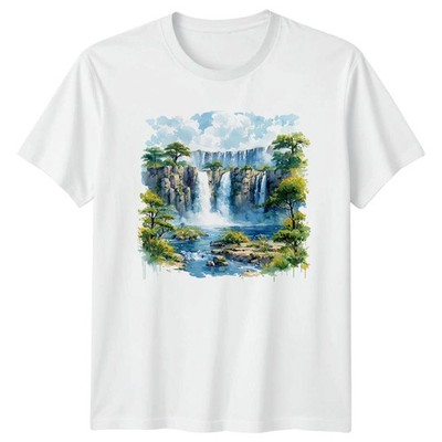 Wasserfall Landschaft Wasserfälle Natur Herren T-Shirt Damen Tee Grafik Oberteil