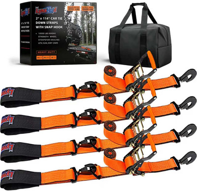 Heavy Duty 2'' x 114'' Adjustable Car Tie Down Straps with Snap Hooks - 10,000 l
